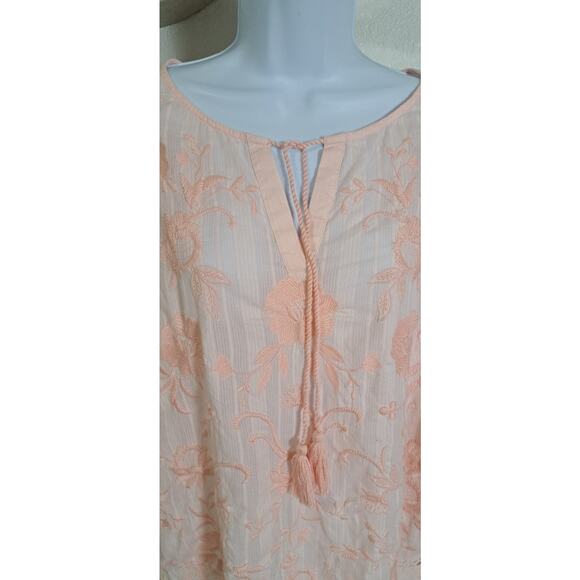 Women's Peasant Top Chico's 3 XL 16/18 Embroidered Tassel Light Coral Pink Boho - Picture 4 of 6
